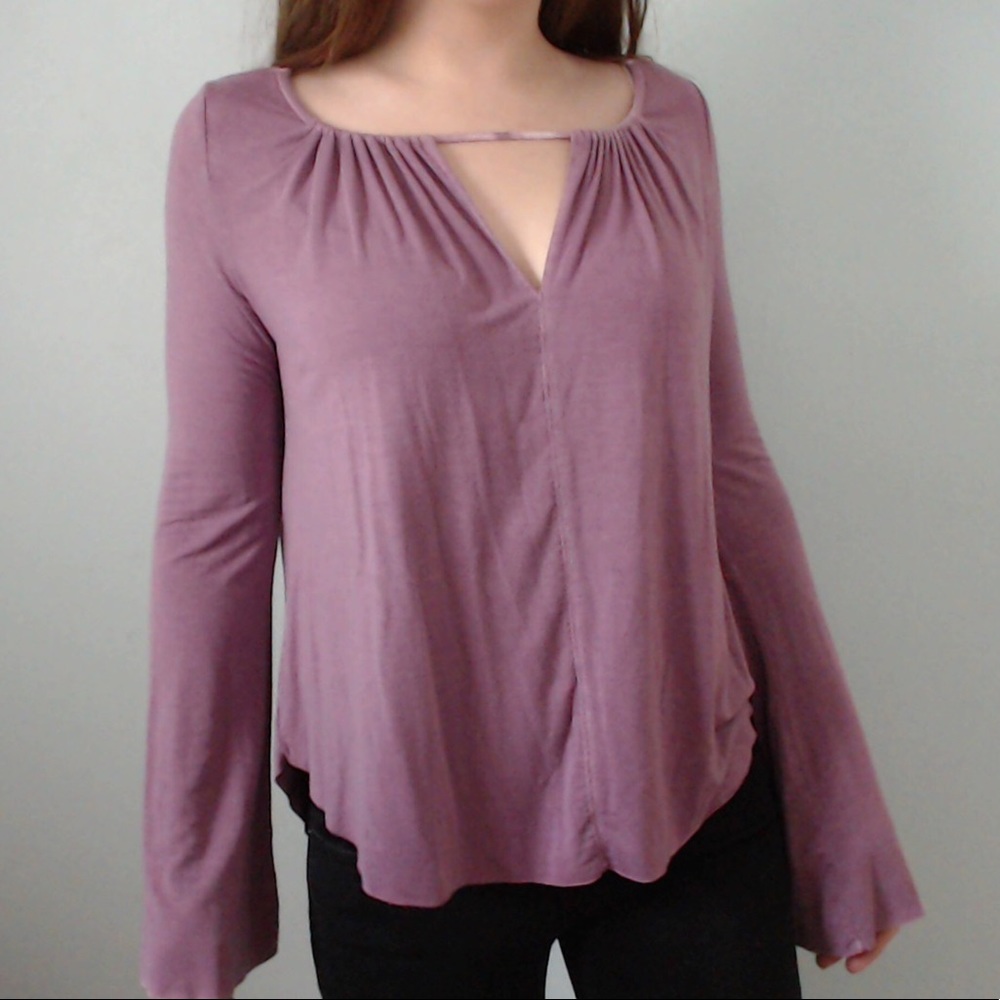 American Eagle Purple Long Bell Sleeve Keyhole Top